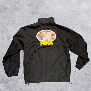 NRA Mens Windbreaker Jacket Black Full Zip Eagle American flag Mesh Lined XL